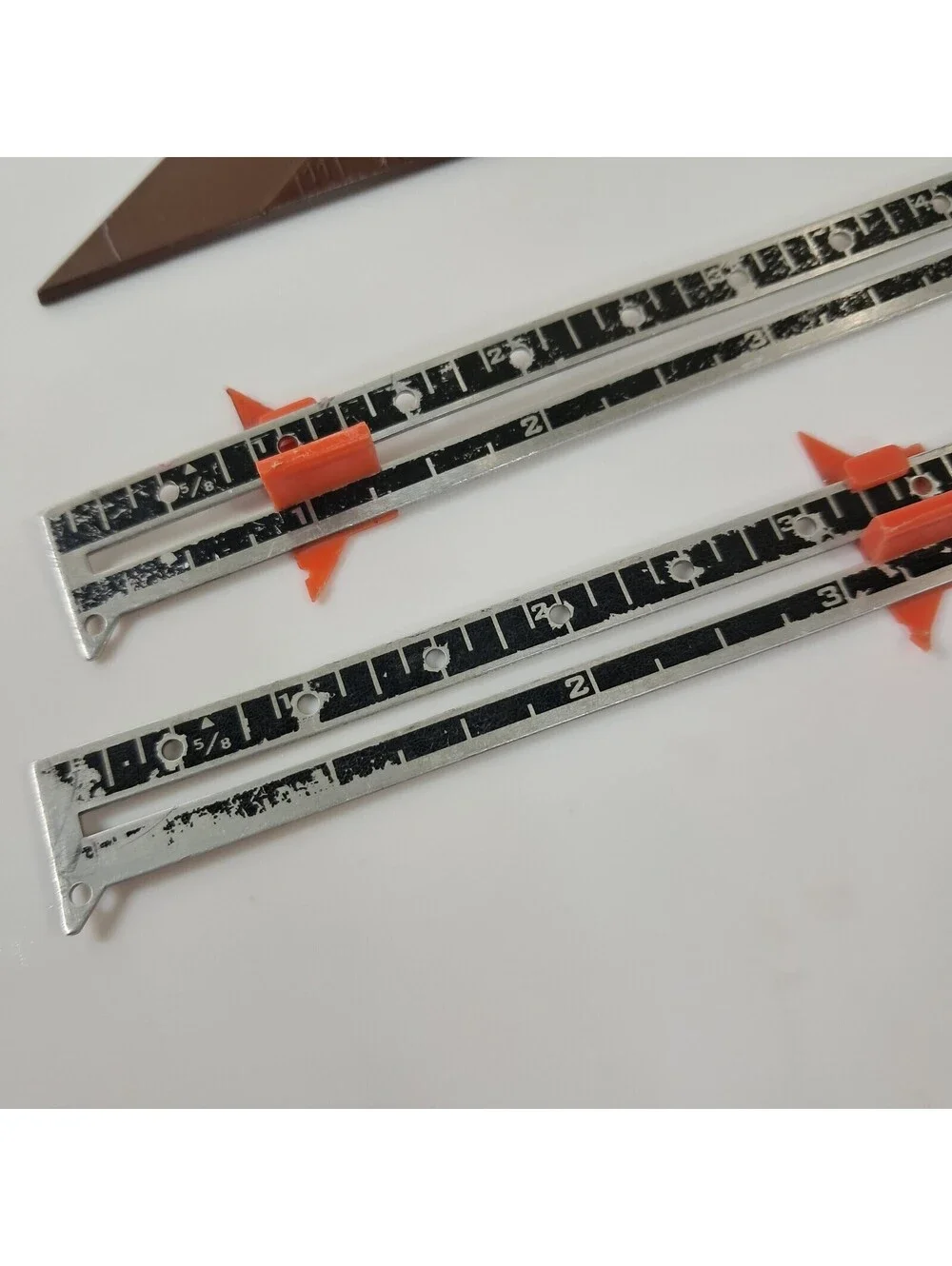 Vintage Dritz All Metal Measuring Sewing Gauge slide ruler & button gauge brown